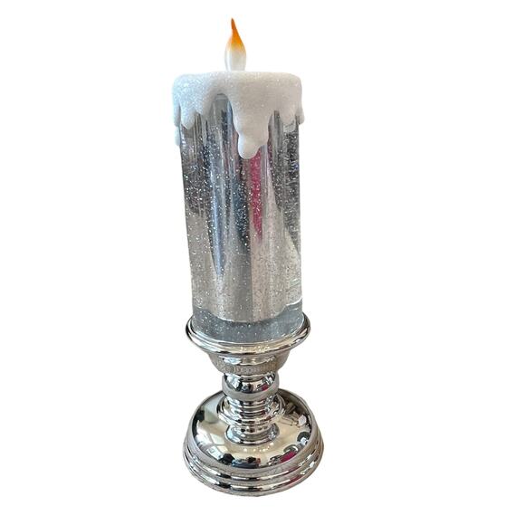 13in Illuminated Glitter Pedestal Candle by VALERIE in SILVER  Holiday Decor New - Picture 7 of 10